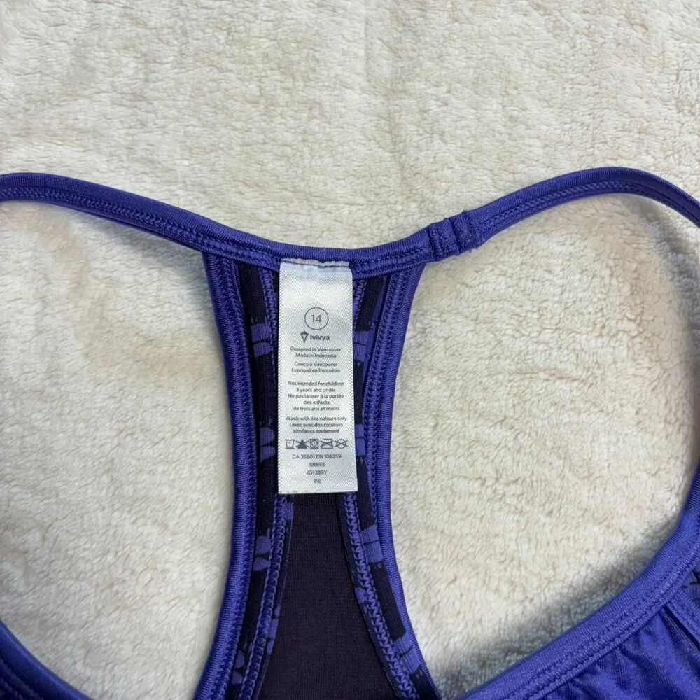 Ivivva Girls Double Dutch Racerback Tank Top Sz 14 Purple Built in bra Lululemon